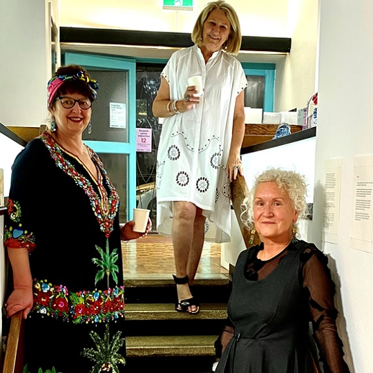 Photo of Anne. Jo and Deborah inside the Chrissie Cotter Gallery 